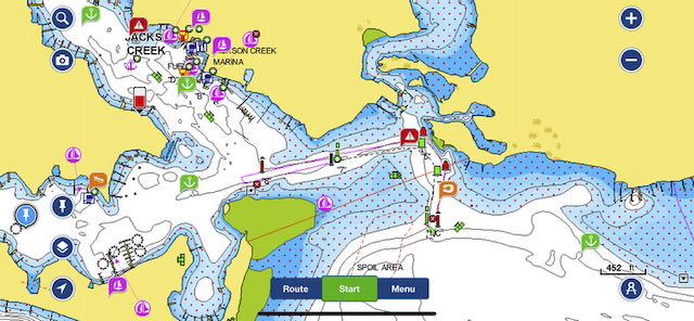 Navionics Boating app view of Jackson Creek, Deltaville, VA