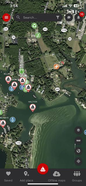 Noforeignland app view of Jackson Creek, Deltaville, VA