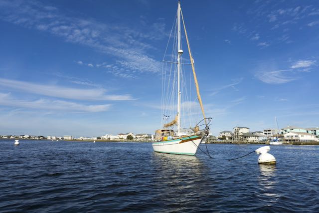 Attached to the mooring with two lines