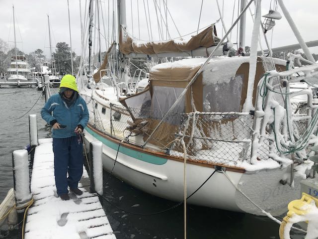 snow on the docks, chesapeake bay