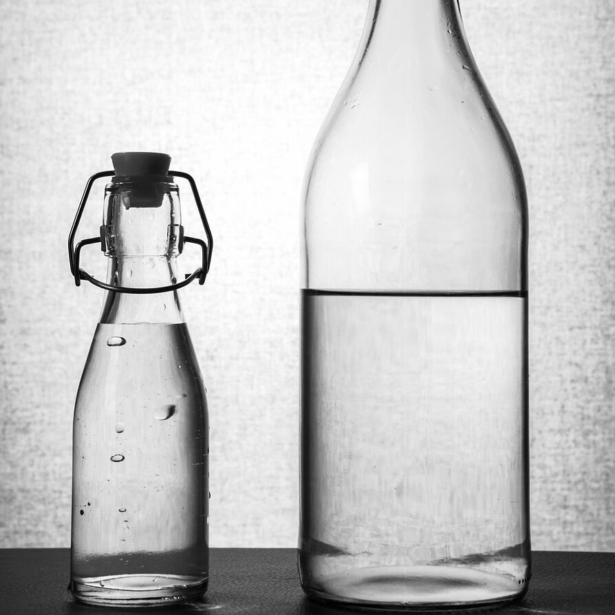 water, glass bottles, bottles